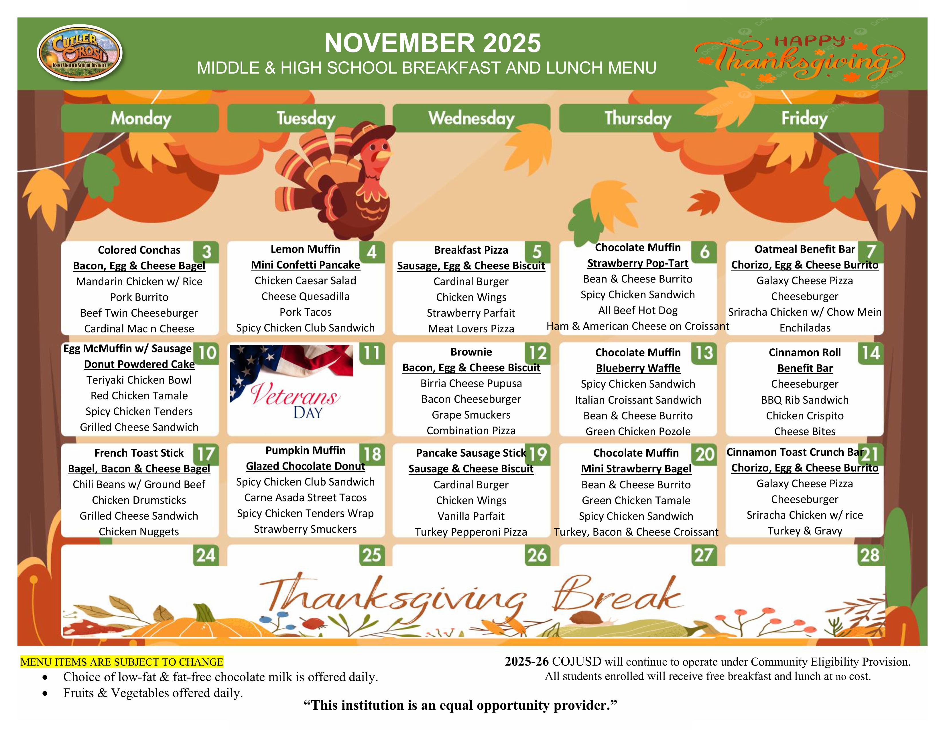 NOV  MENU FOR OHS AND EMMS