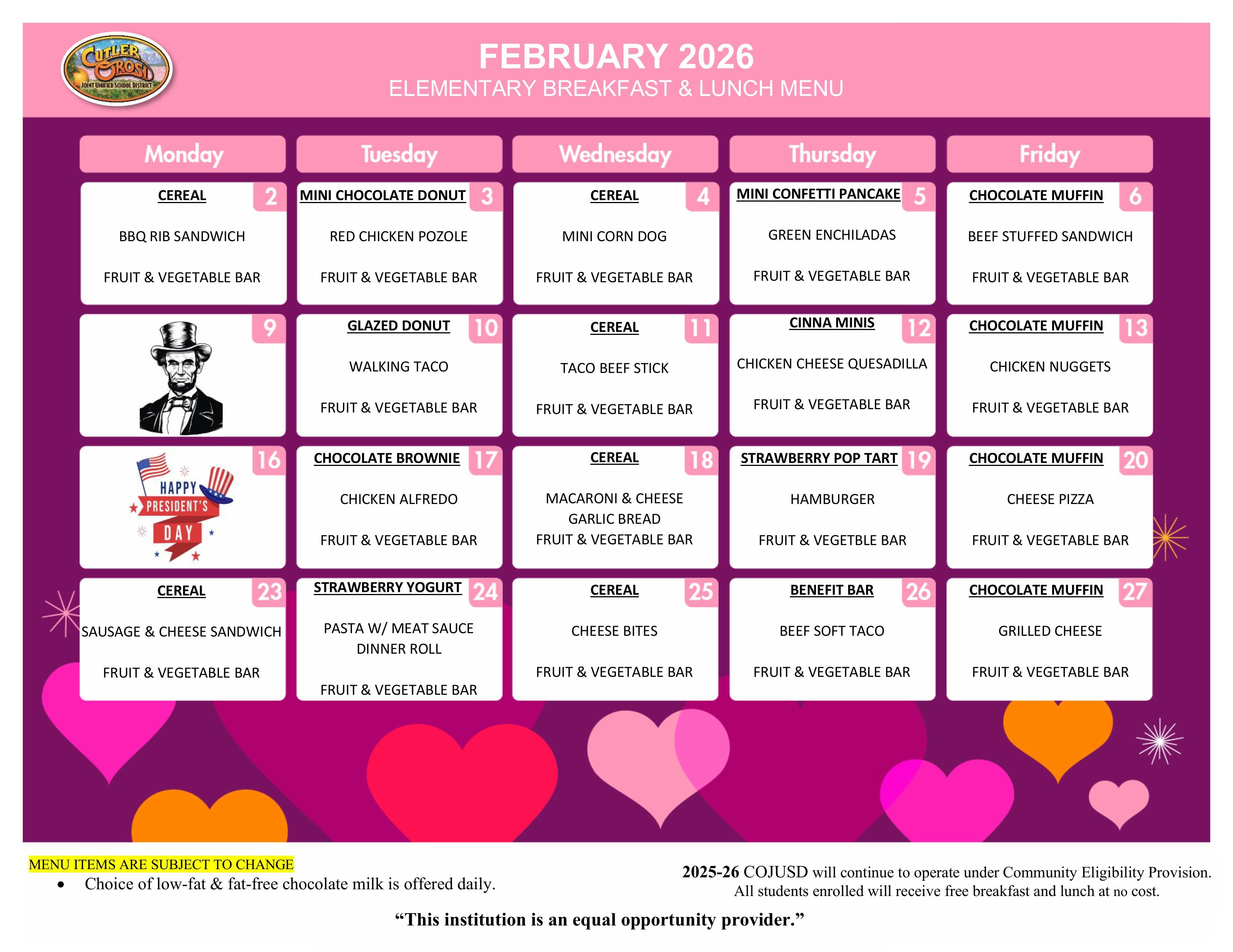 FEB ELEMENTARY MENU 