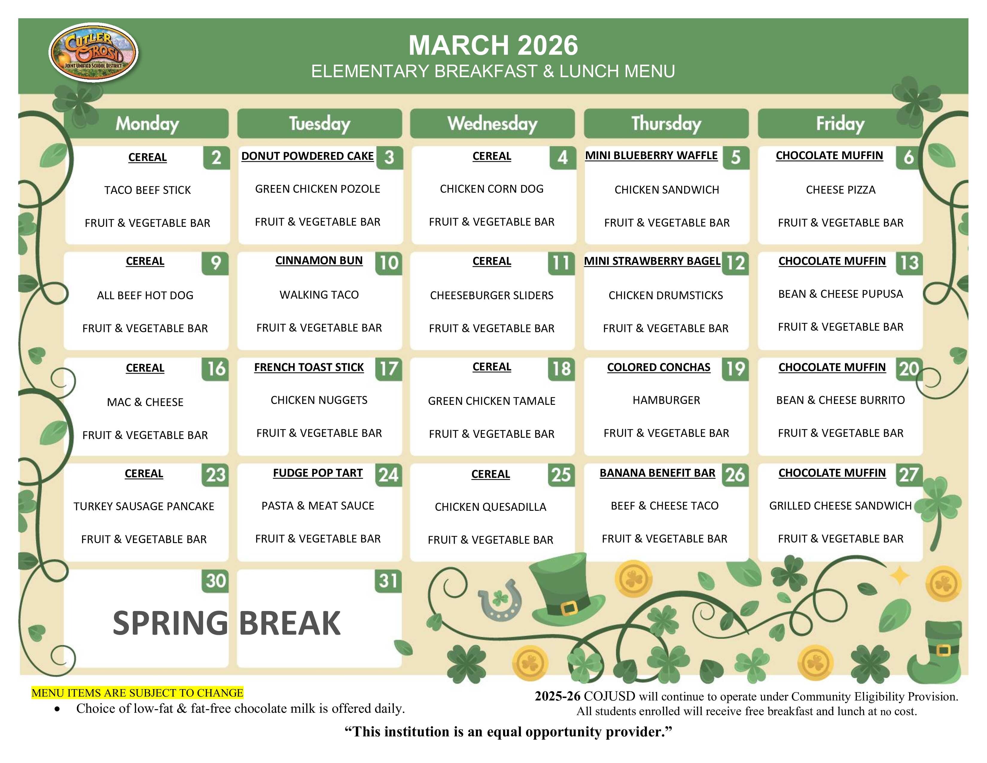 MARCH ELEMENTARY MENU 