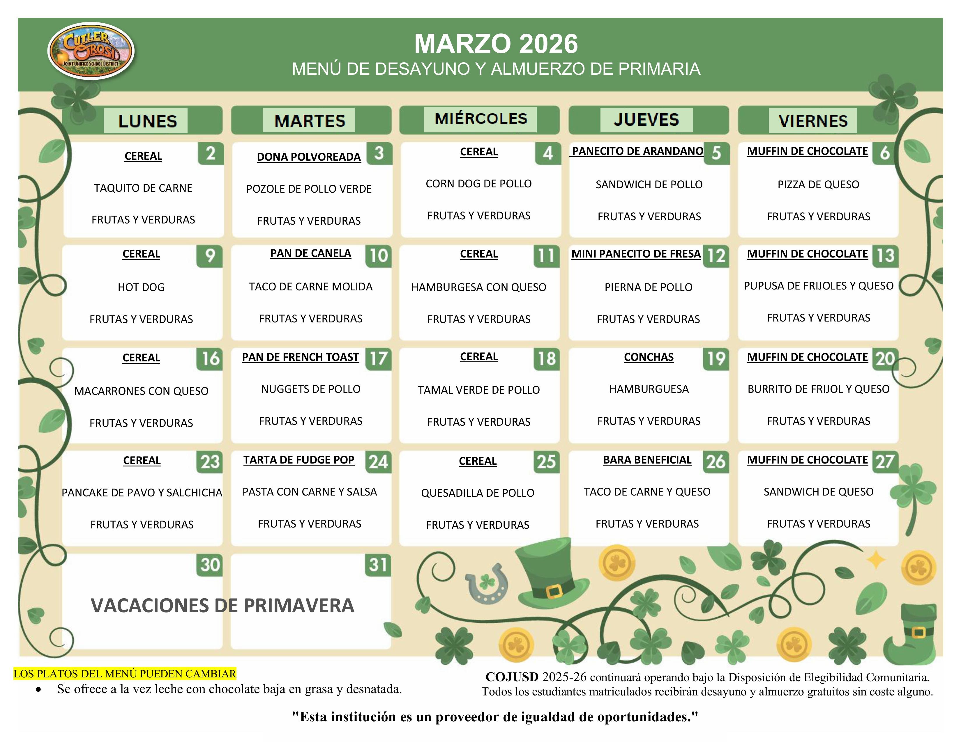 MENU DE PRIMARIA