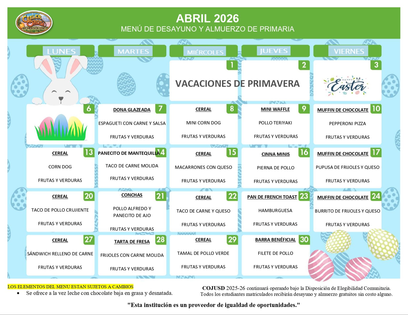 MENU DE PRIMARIA