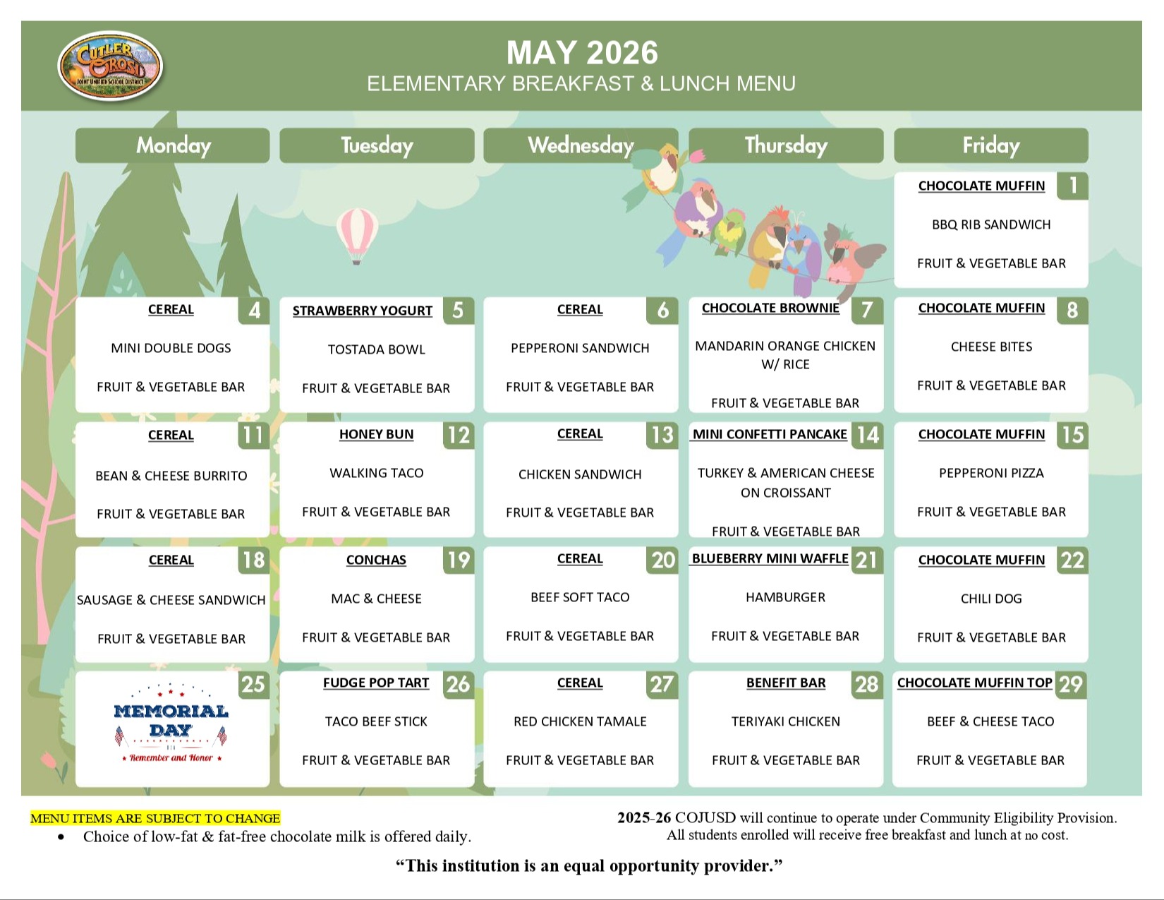 MAY ELEMENTARY MENU 