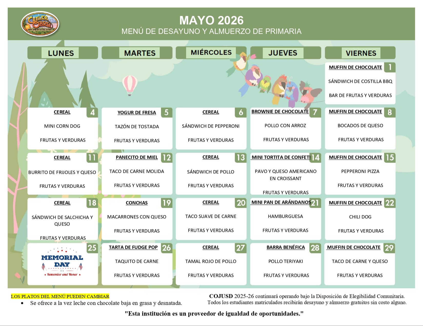 MENU DE MAYO