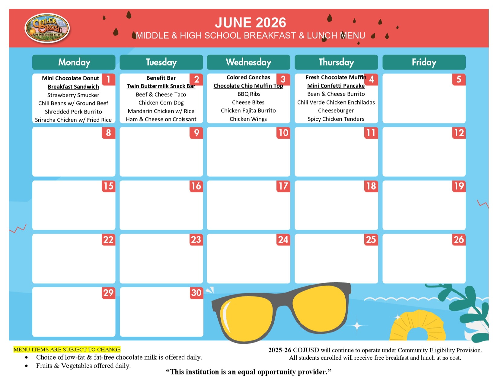 JUNE MENU FOR OHS AND EMMS