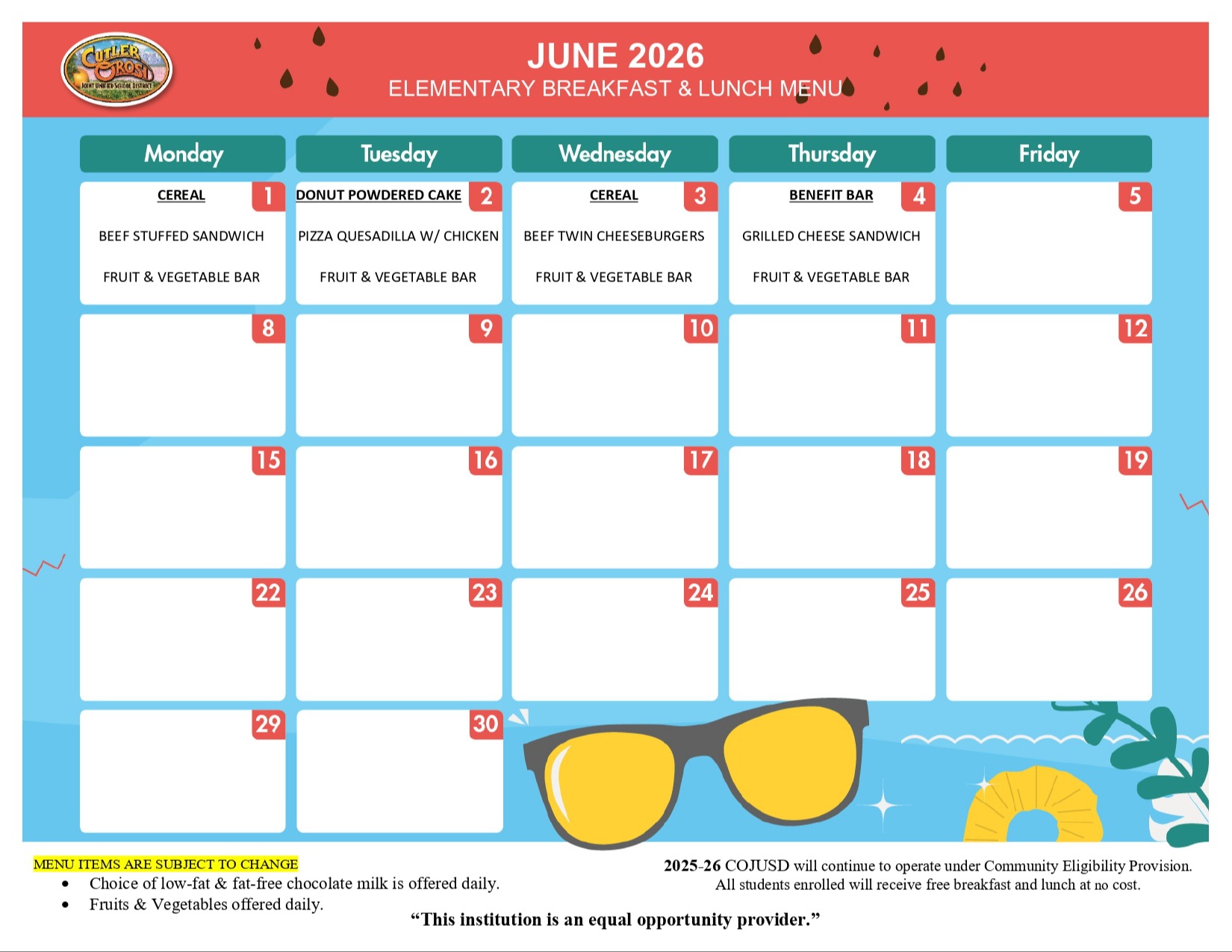 JUNE ELEMENTARY MENU 