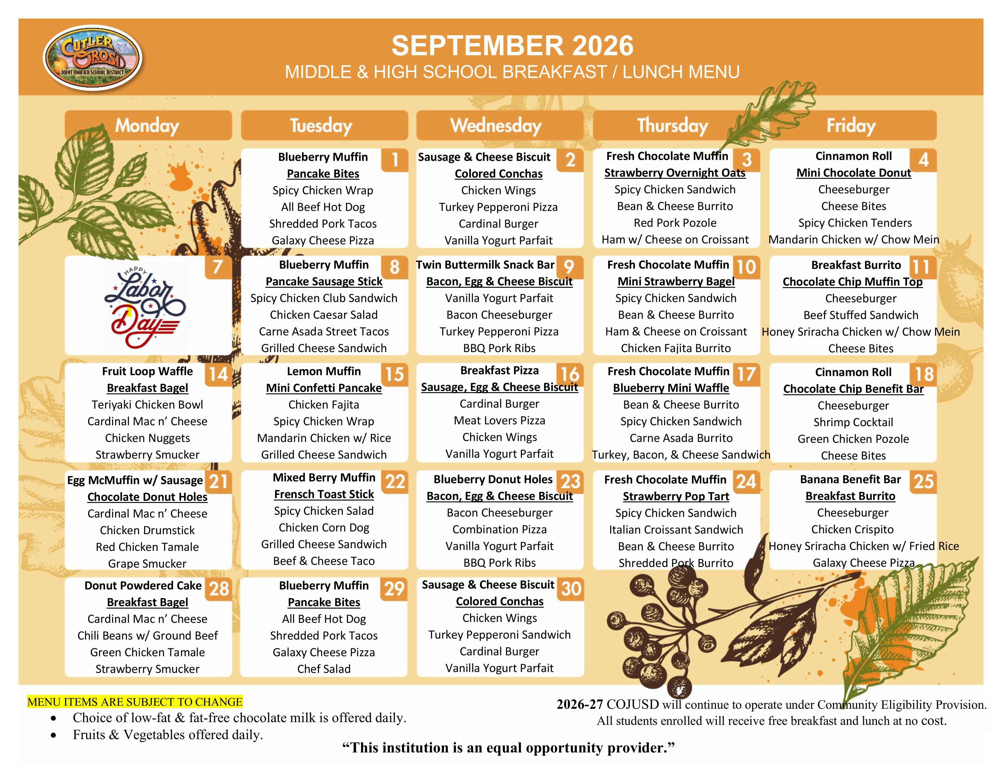 SEP LUNCH  MENU