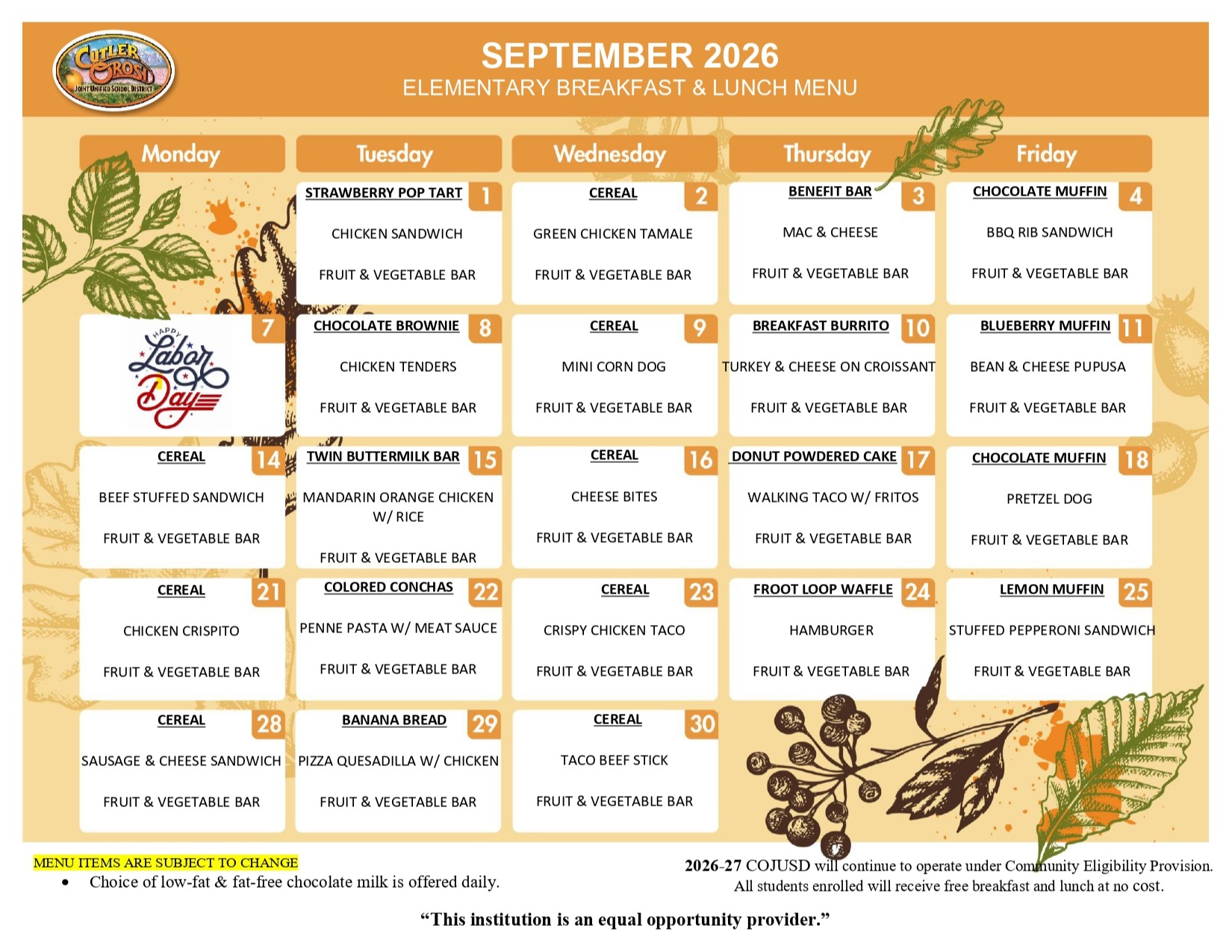SEPT LUNCH MENU