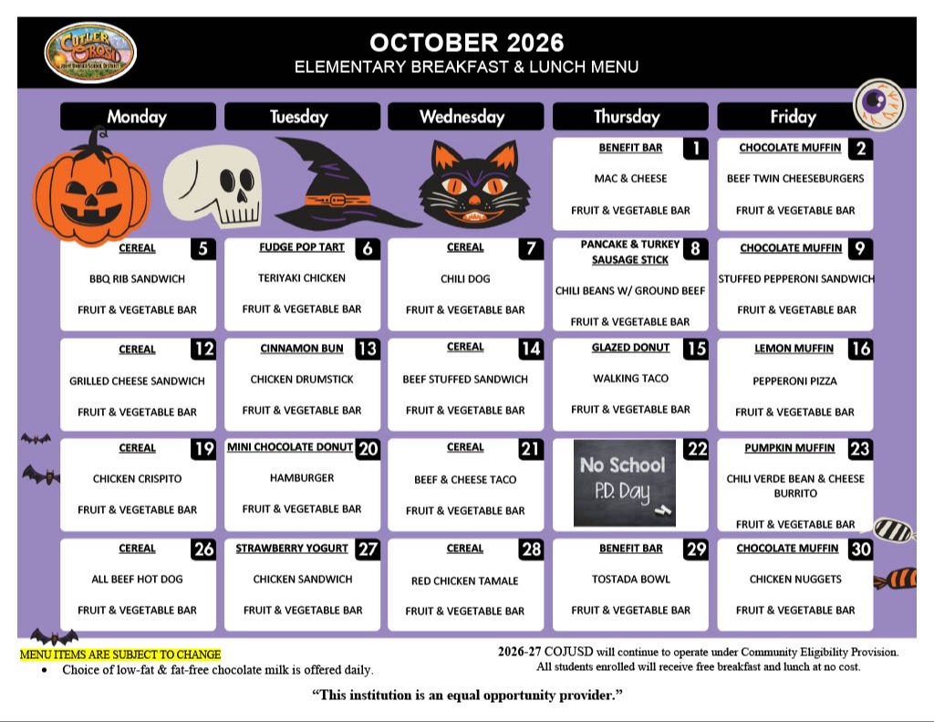OCT LUNCH MENU