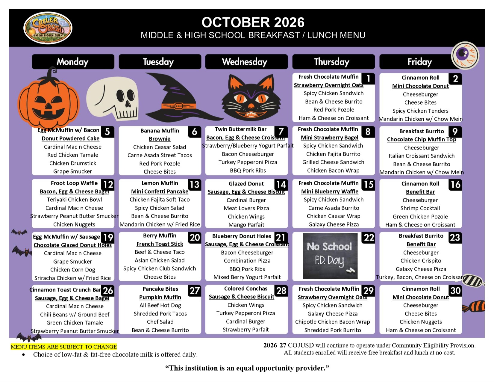 OCT LUNCH  MENU