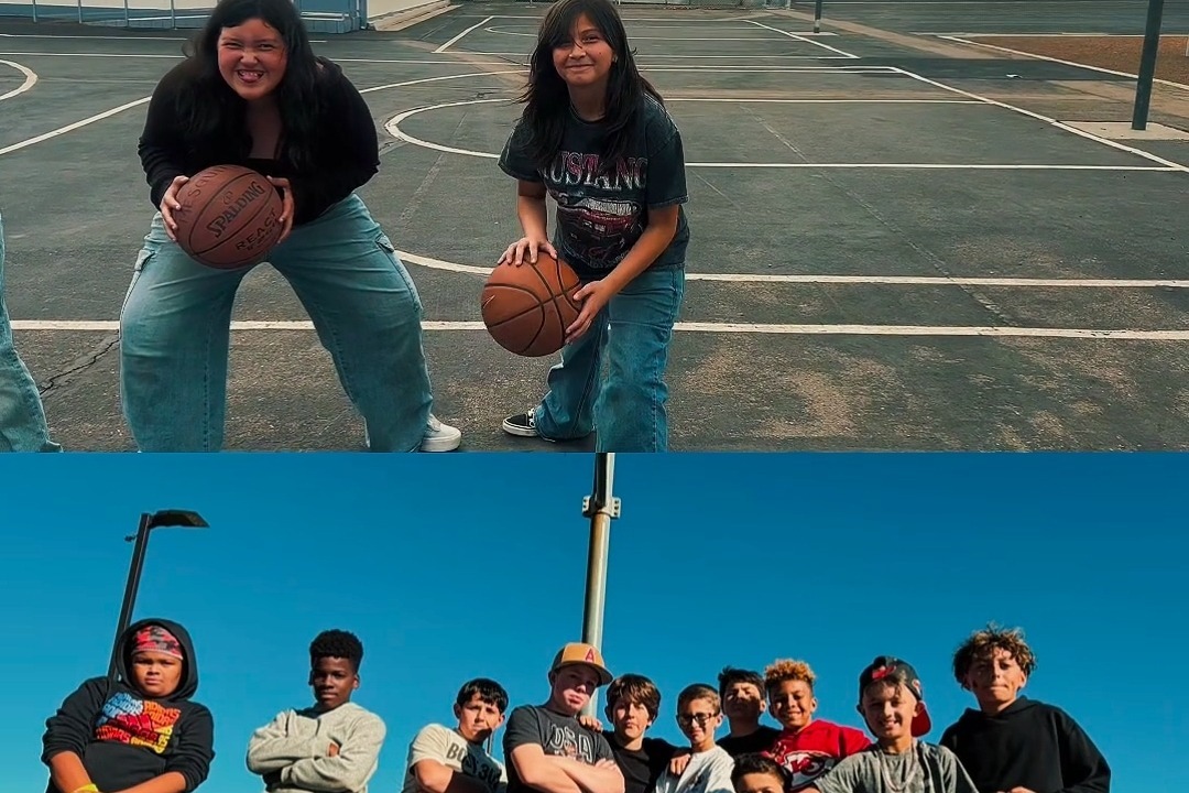 Mesquite Trails' students holding a basketball