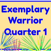 Exemplary Warrior Quarter 1 in blue with yellow background and fireworks