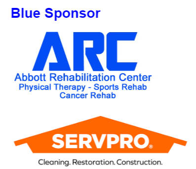 words "Blue Sponsor - ARC, Abbot Rehabilitation Center, Physical Therapy - Sports Rehab, Cancer Rehab" and words "Servpro - Cleaning. Restoration. Construction."