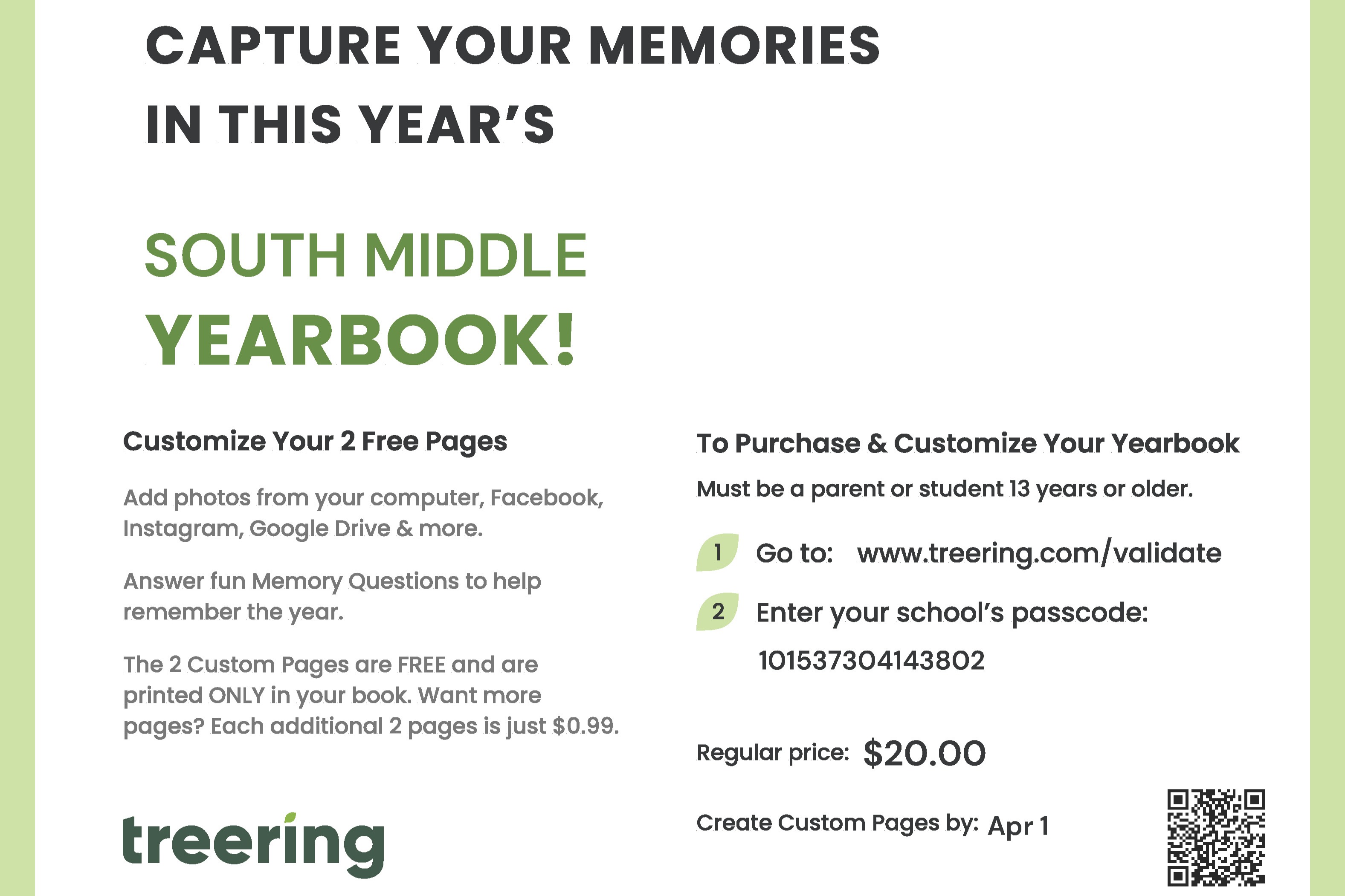 Odering information for yearbook from Treering. Use number 101537304143802 