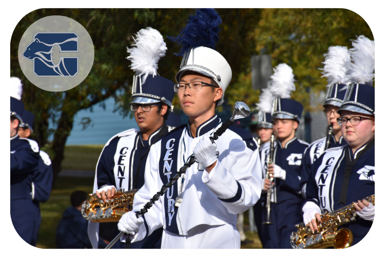 Century High School band marching in a parade.