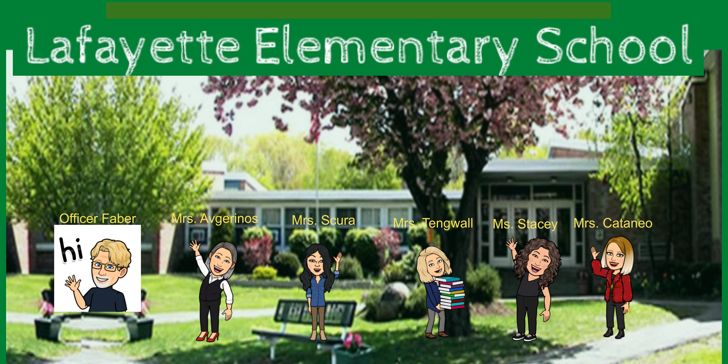 school building with office staff bitmoji