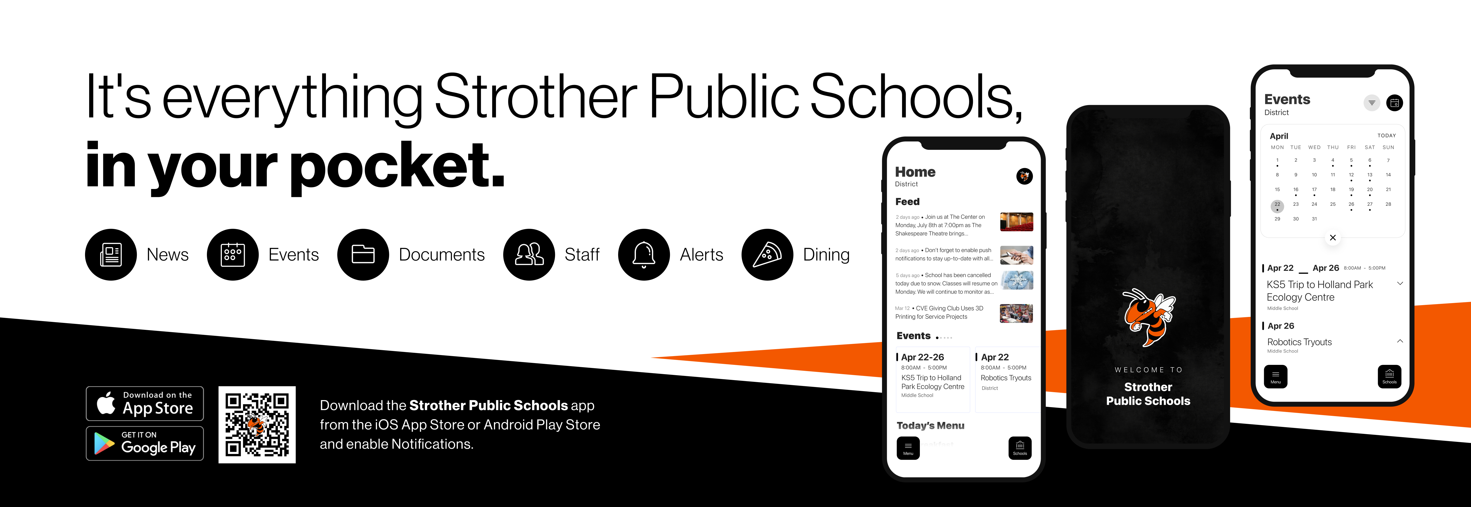 It's everything Strother Public Schools, in your pocket. Home Feed © News © Events B Documents AB Staff Alerts Dining Events . 1 Apr 22-26 KSb Trip to Holland | Apr 22 Download on the App Store GET IT ON Google Play Download the Strother Public Schools app from the iOS App Store or Android Play Store and enable Notifications.