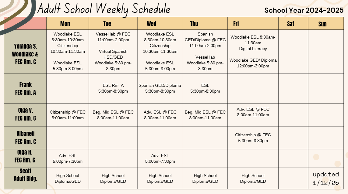 schedule with box