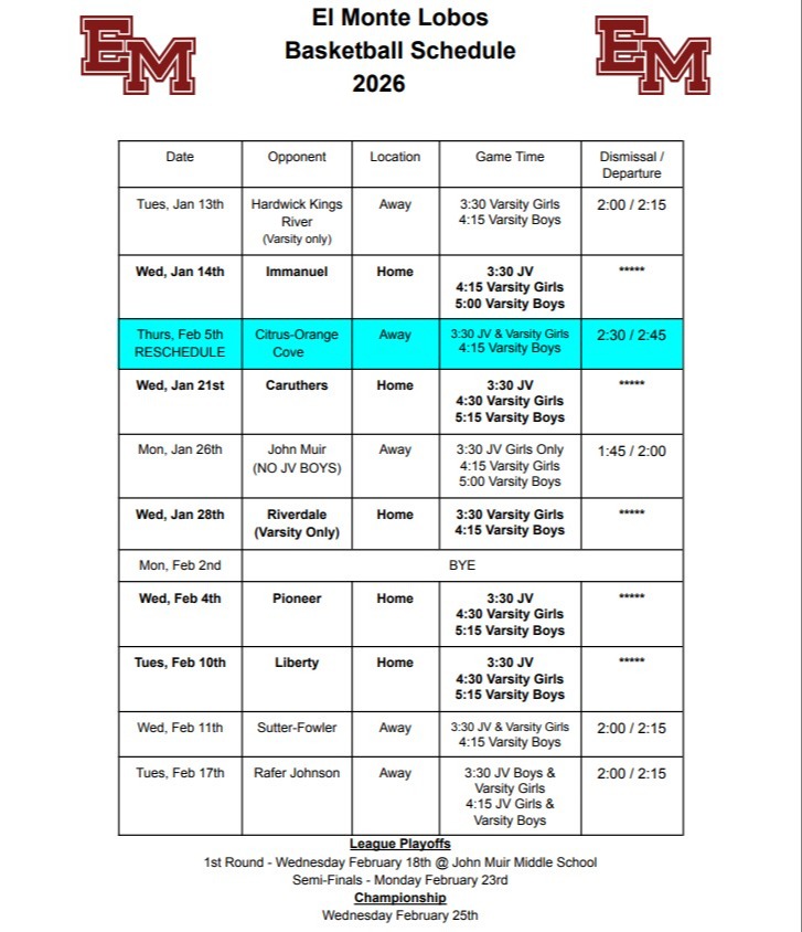 Basketball Schedule