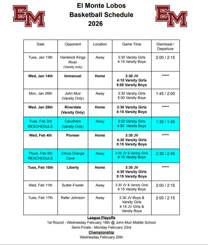 Basketball Schedule