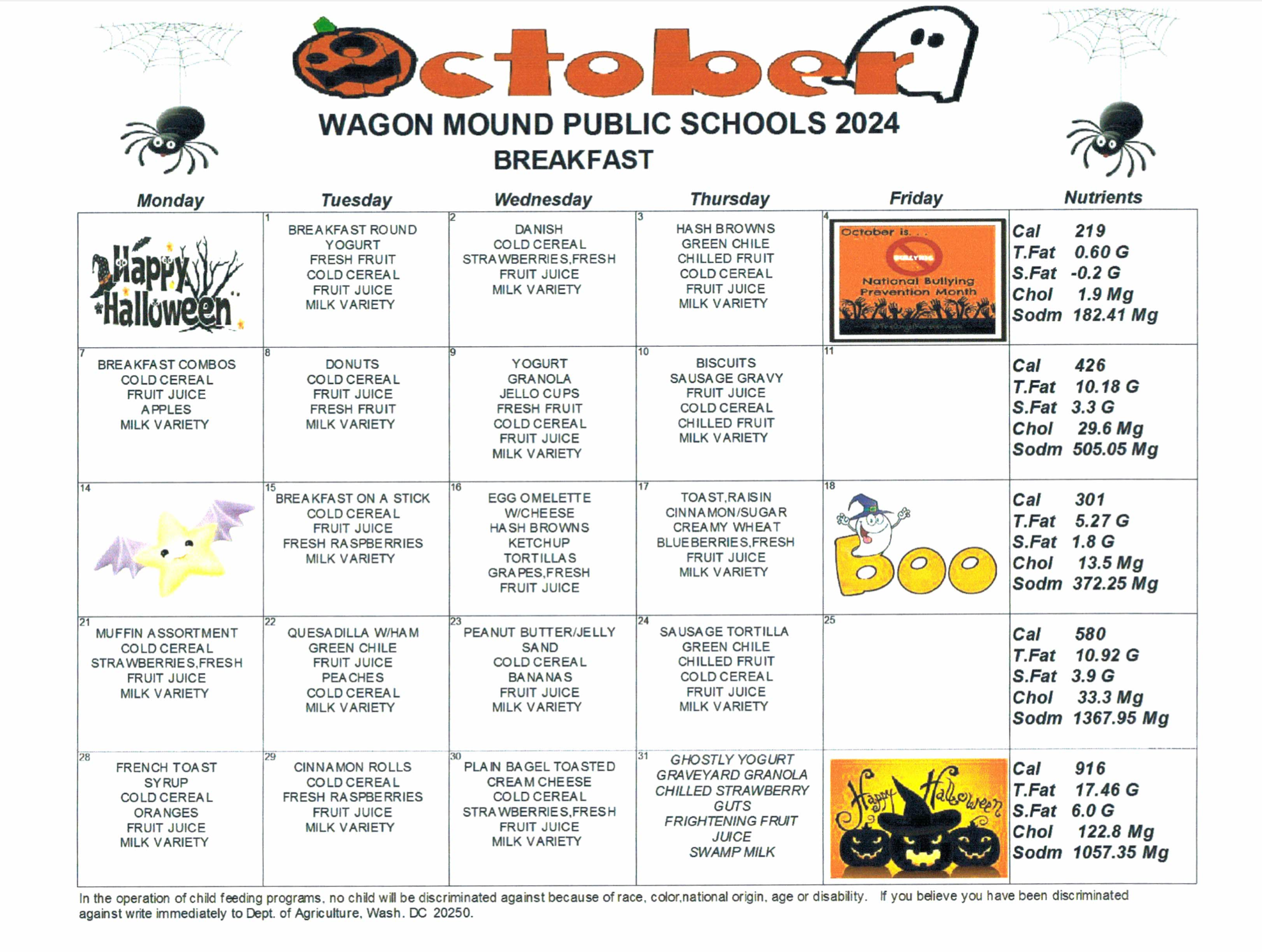 October Menu Breakfast