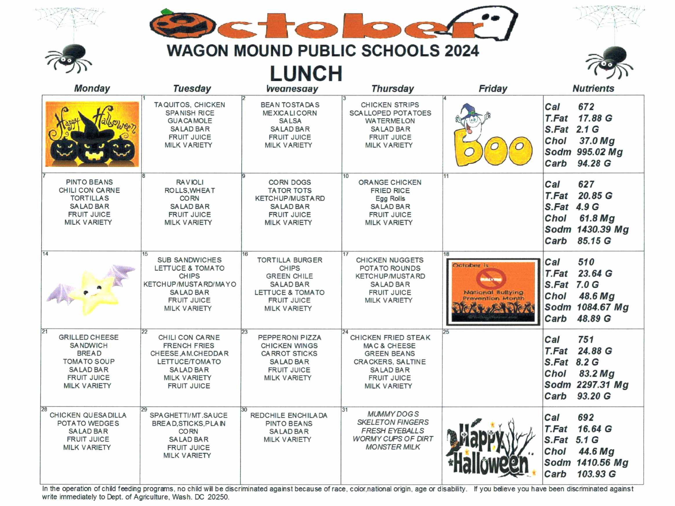 October Menu Lunch