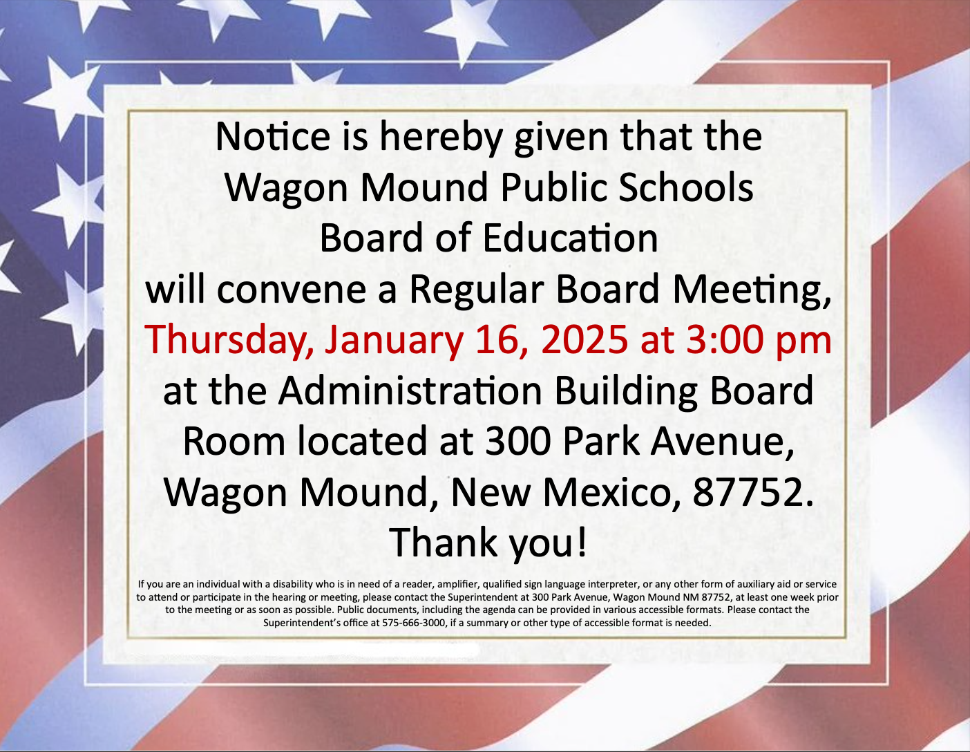 Board Meeting Notice for January