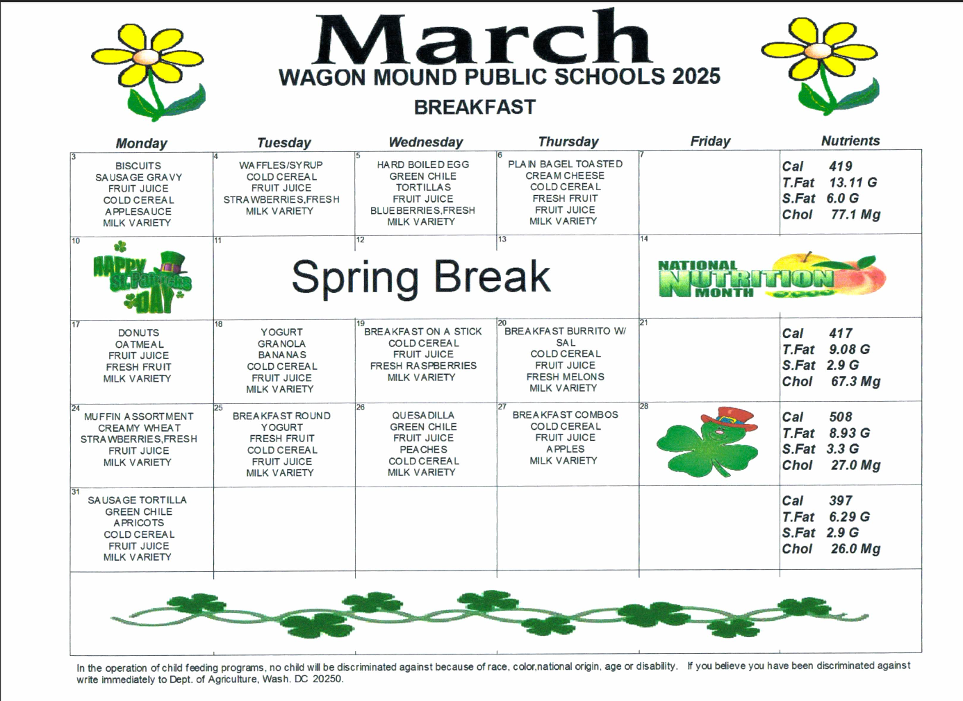 March Menu Breakfast