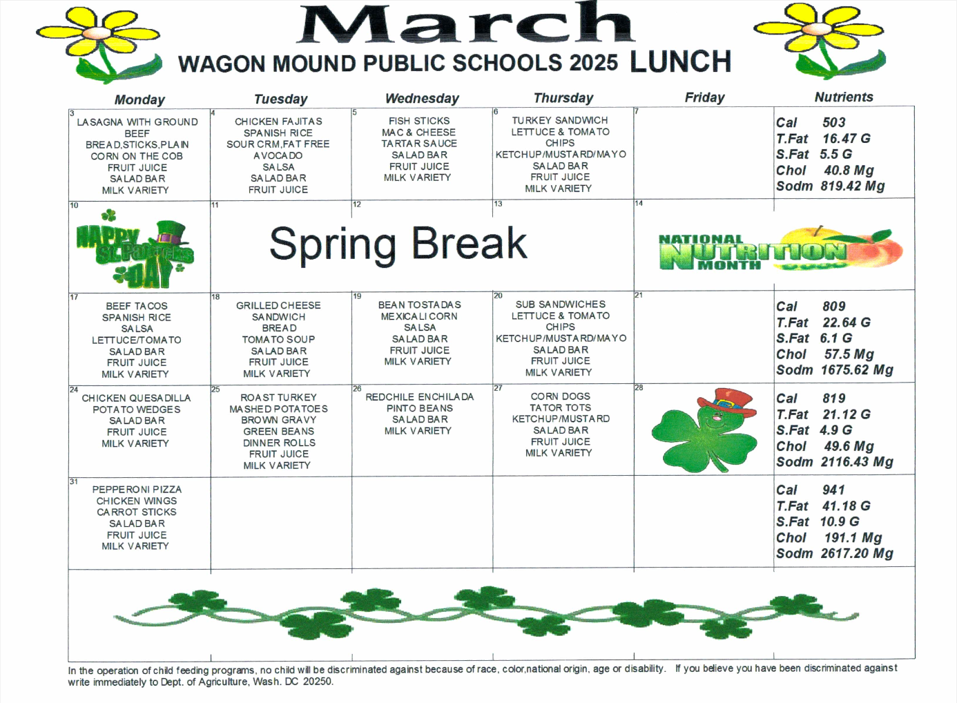 March Menu Lunch