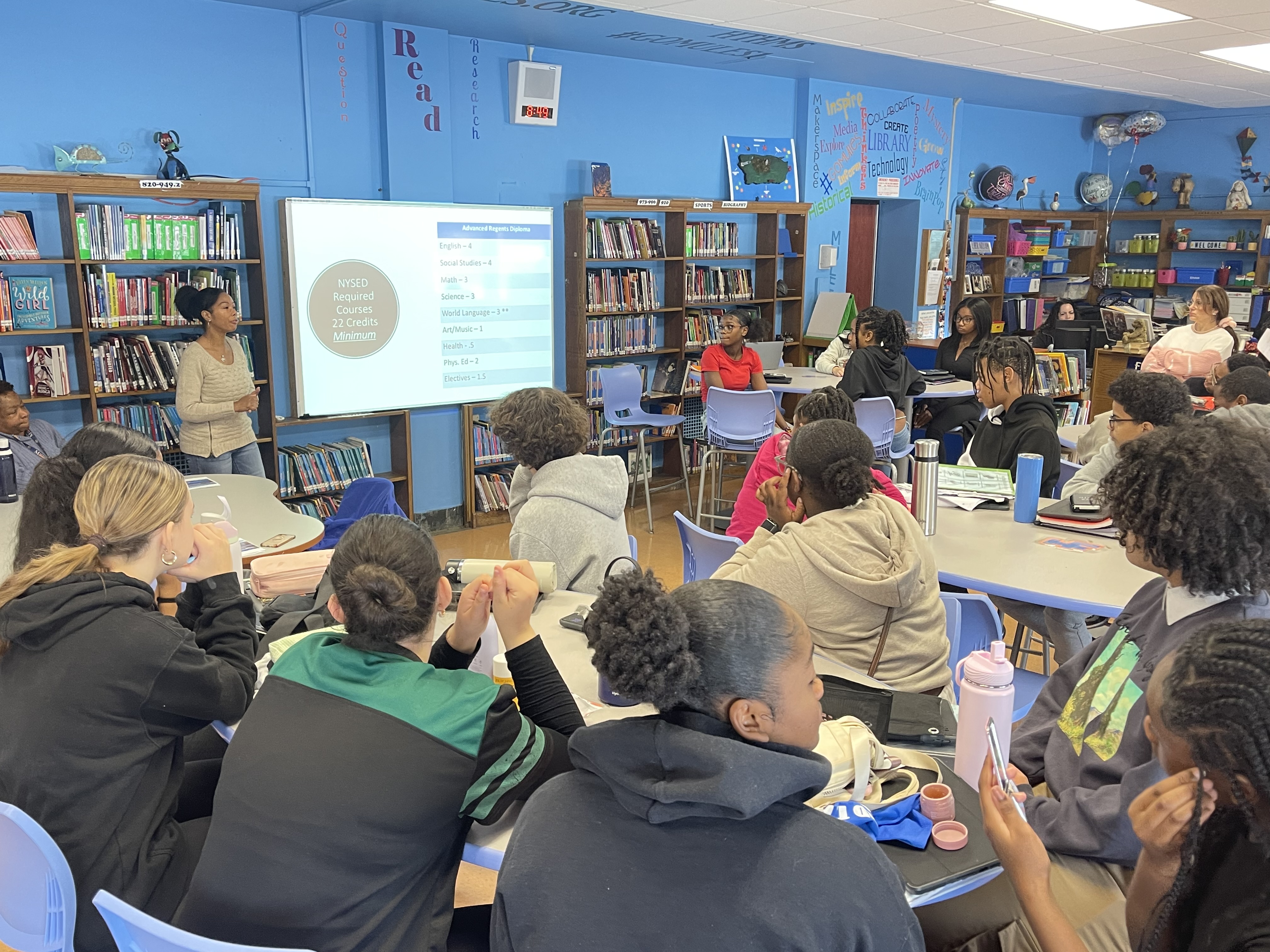 MHS school counselors met with the 8th graders at HTH to begin to provide support for their transition to high school. 