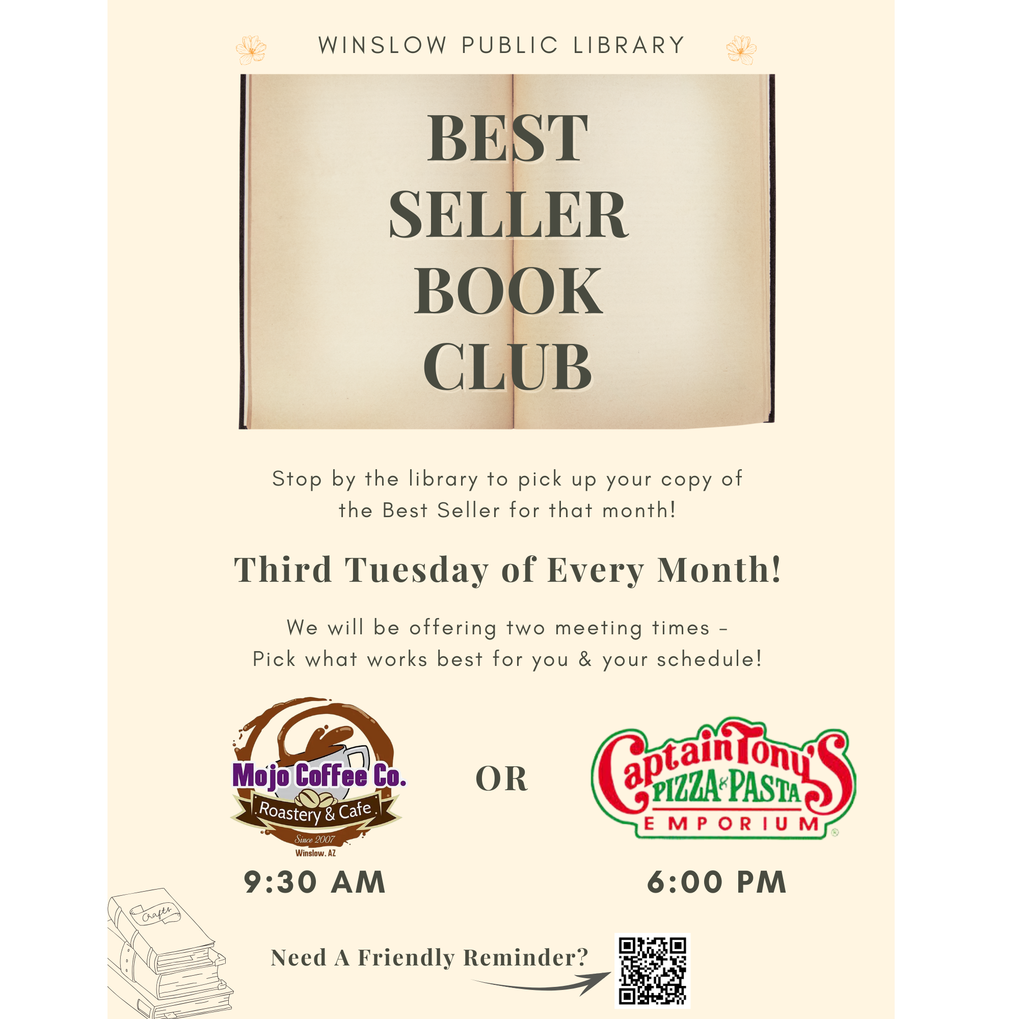 link to remind text alerts for Best Seller Book Club