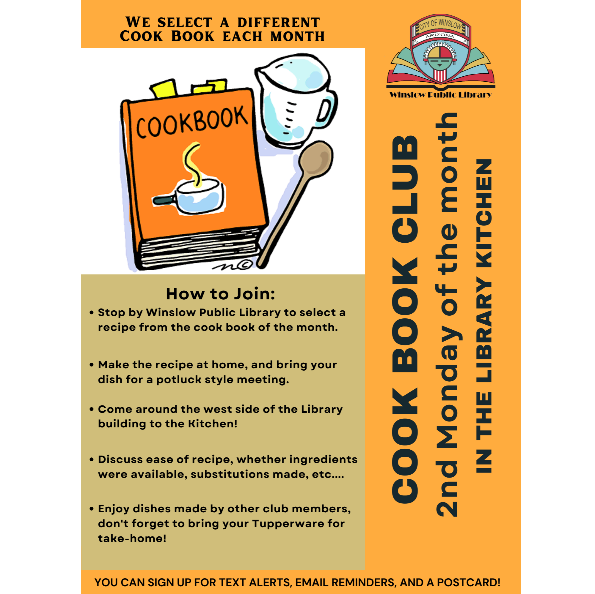 link to Remind Text alerts for Cook Book Club