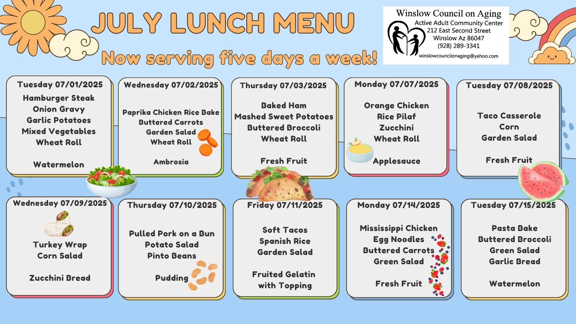 JULY 2025 LUNCH MENU
