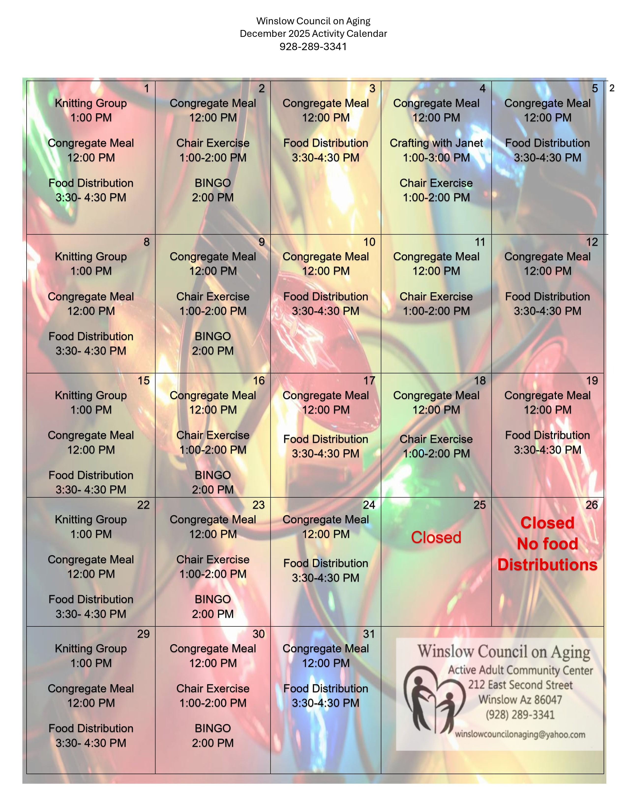 DECEMBER ACTIVITY CALENDAR