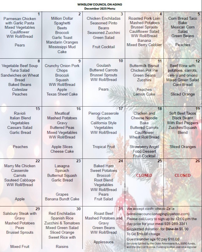 DECEMBER MENU