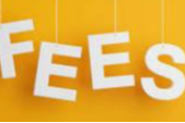 White spelling of fees with yellow background