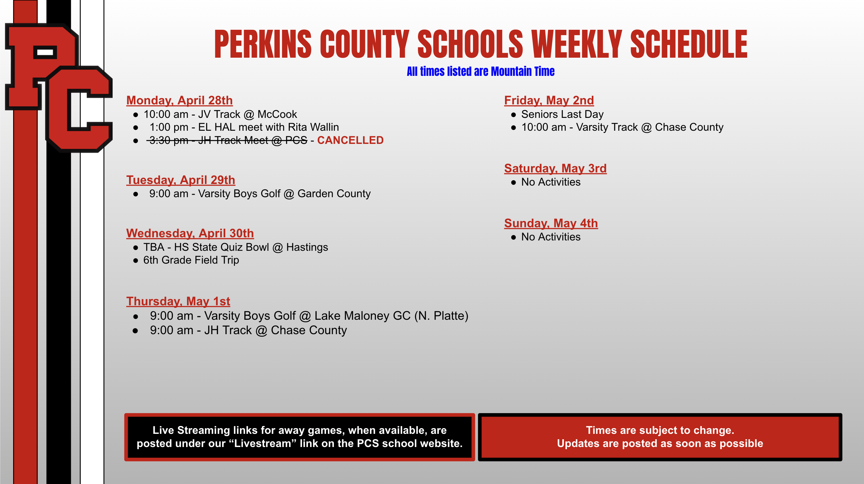 Week of April 28, 2025