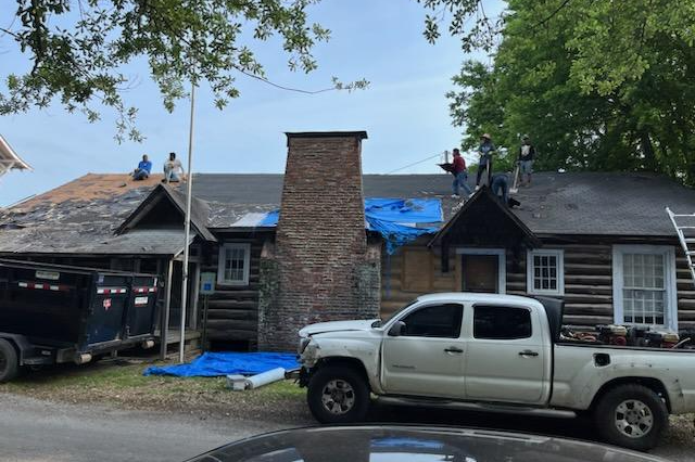 roof in progress on legion hut