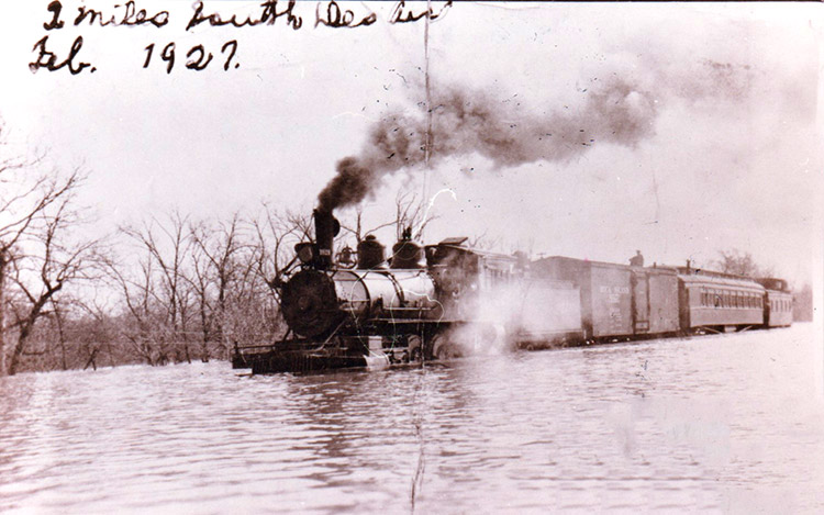 flood waters over old railroad