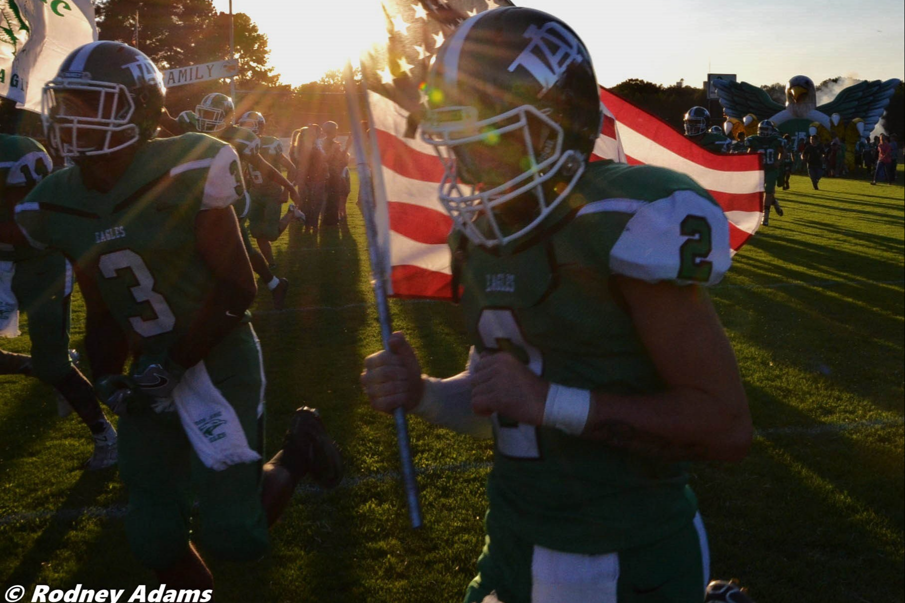 football team with flags