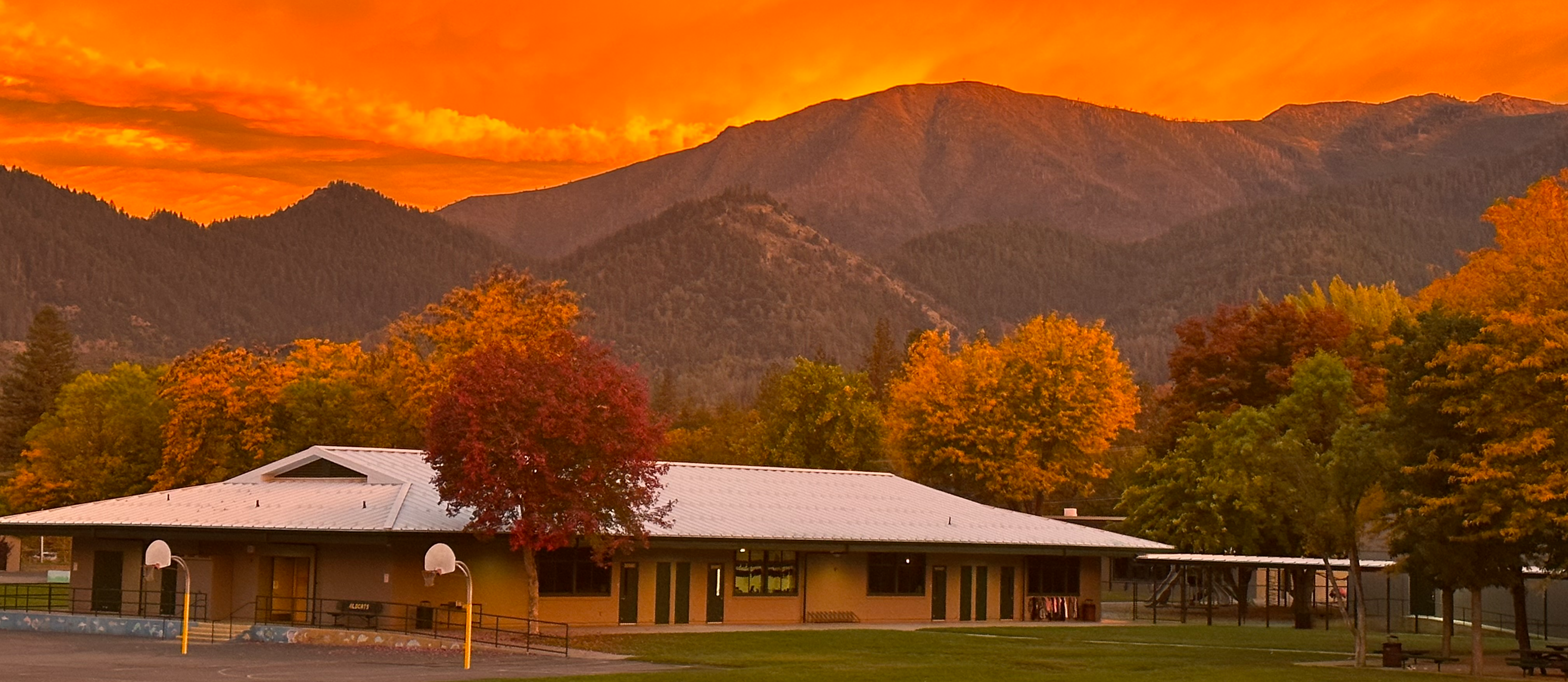 image of elementary school campus and sunrise