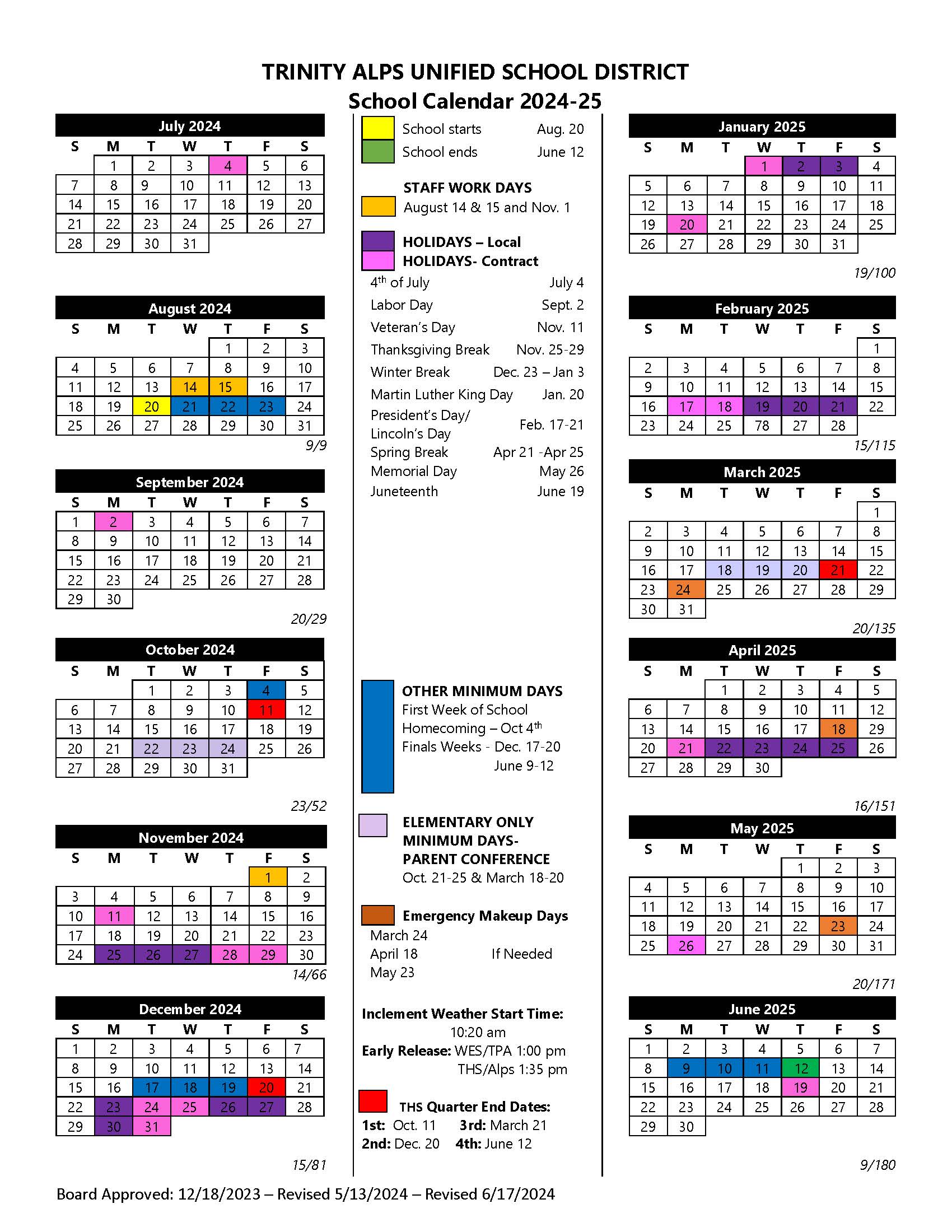 District Calendar | Weaverville Elementary School