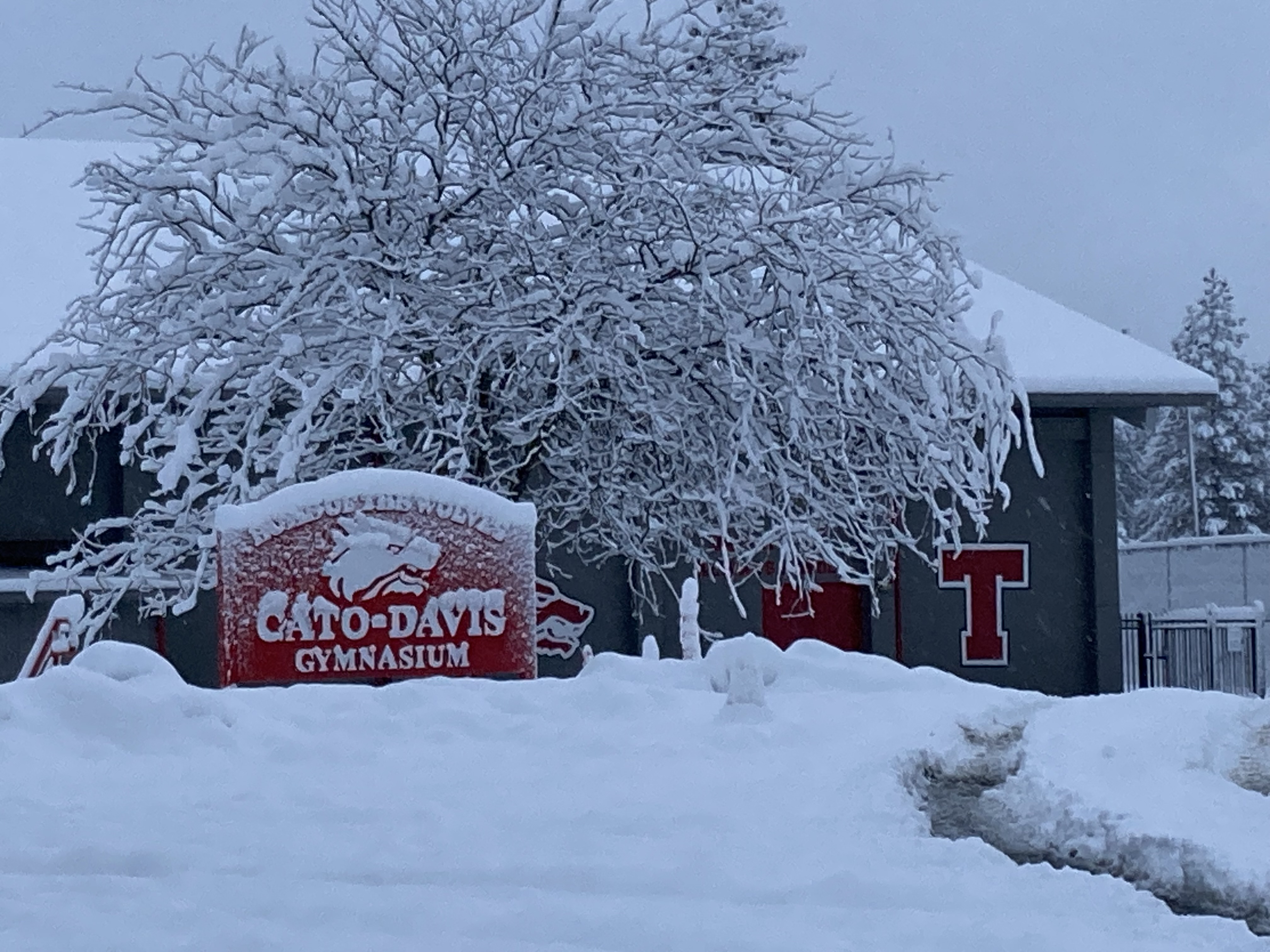 image of cato-davis gym in the snow