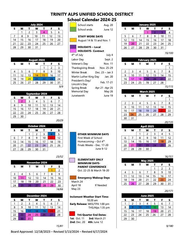 image of 24-25 tausd calendar