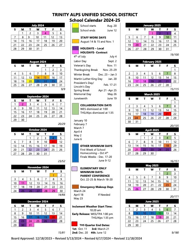 image of 24-25 tausd calendar