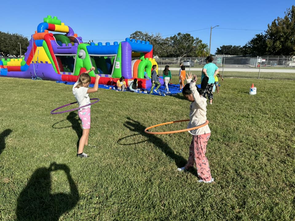 Kids hula hooping