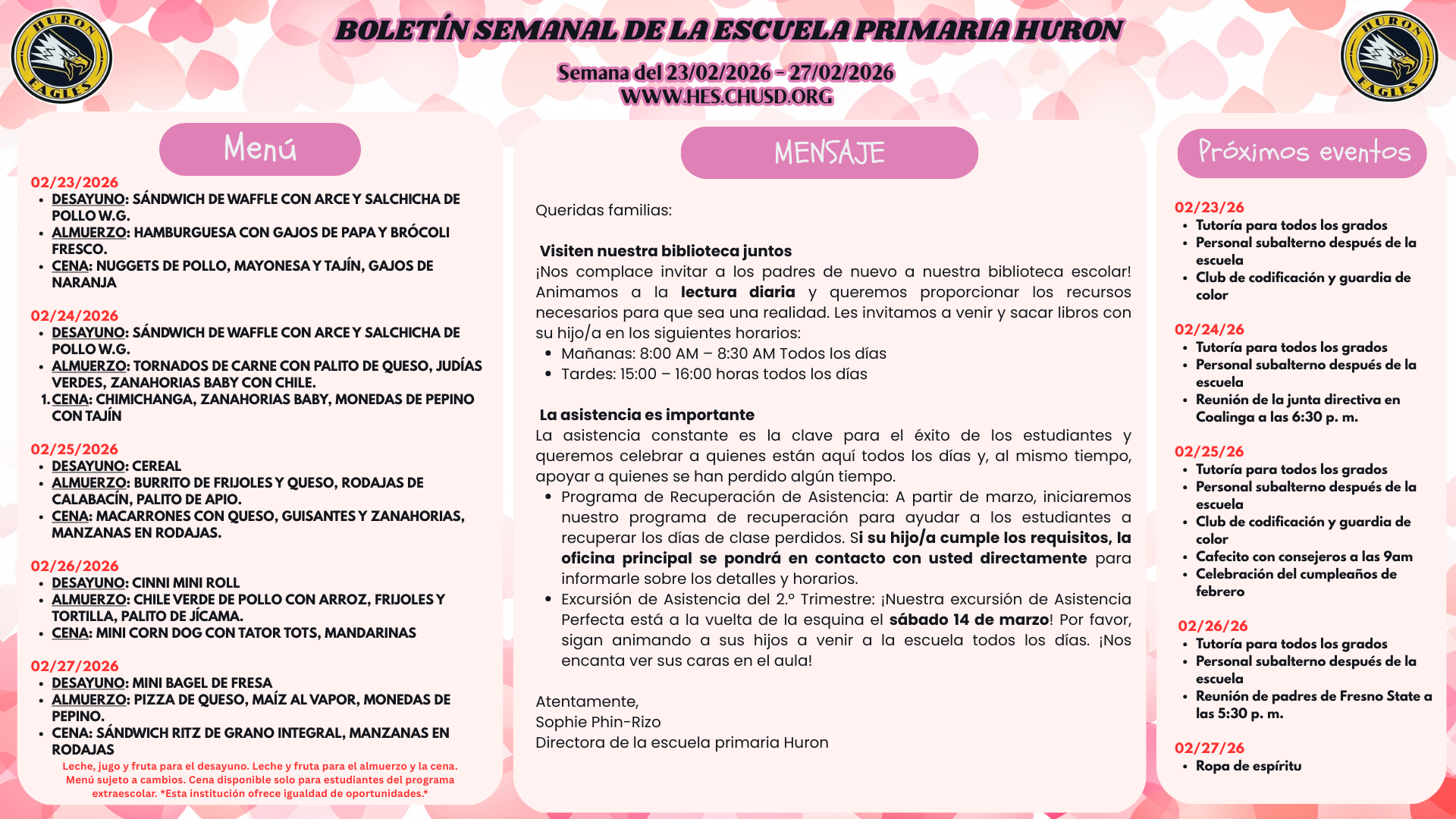 HES Bulletin 2/23/26 Spanish