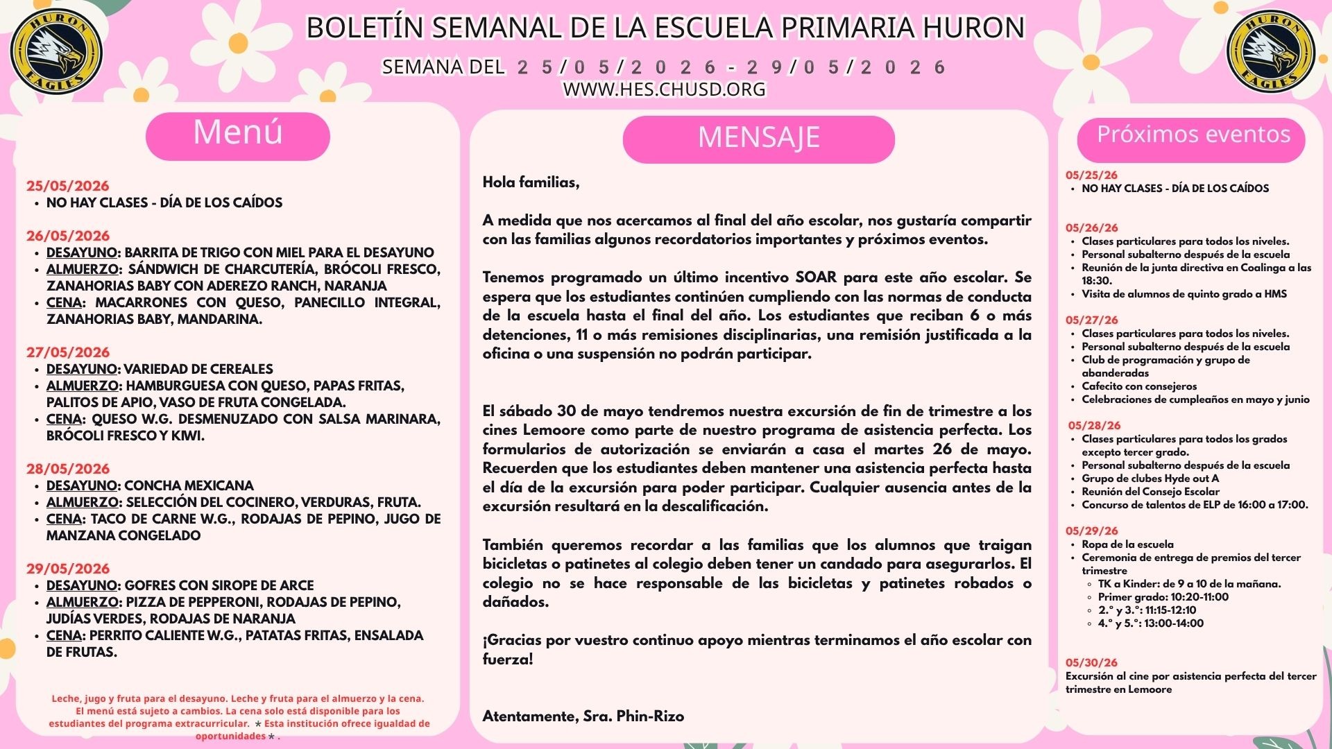 HES Bulletin 5/25/26 Spanish