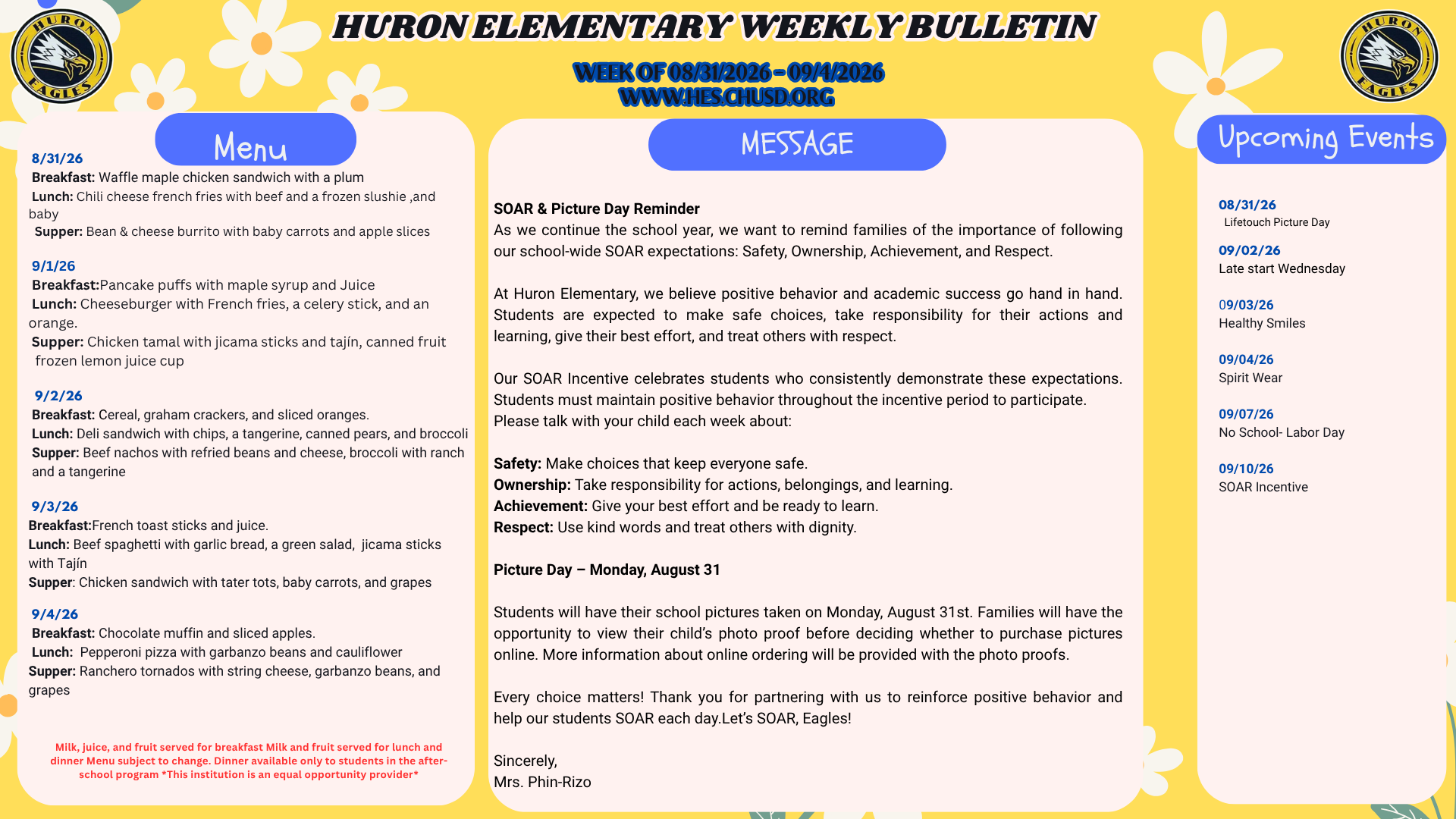 Huron Elementary Bulletin 8/31/2026