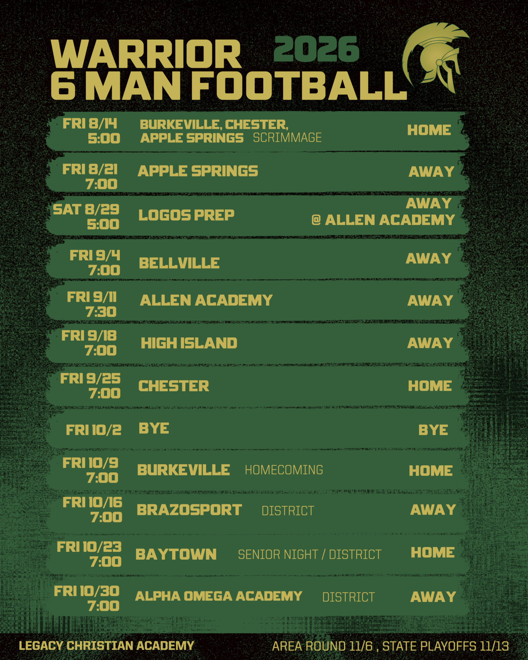 HS Football Schedule 2026