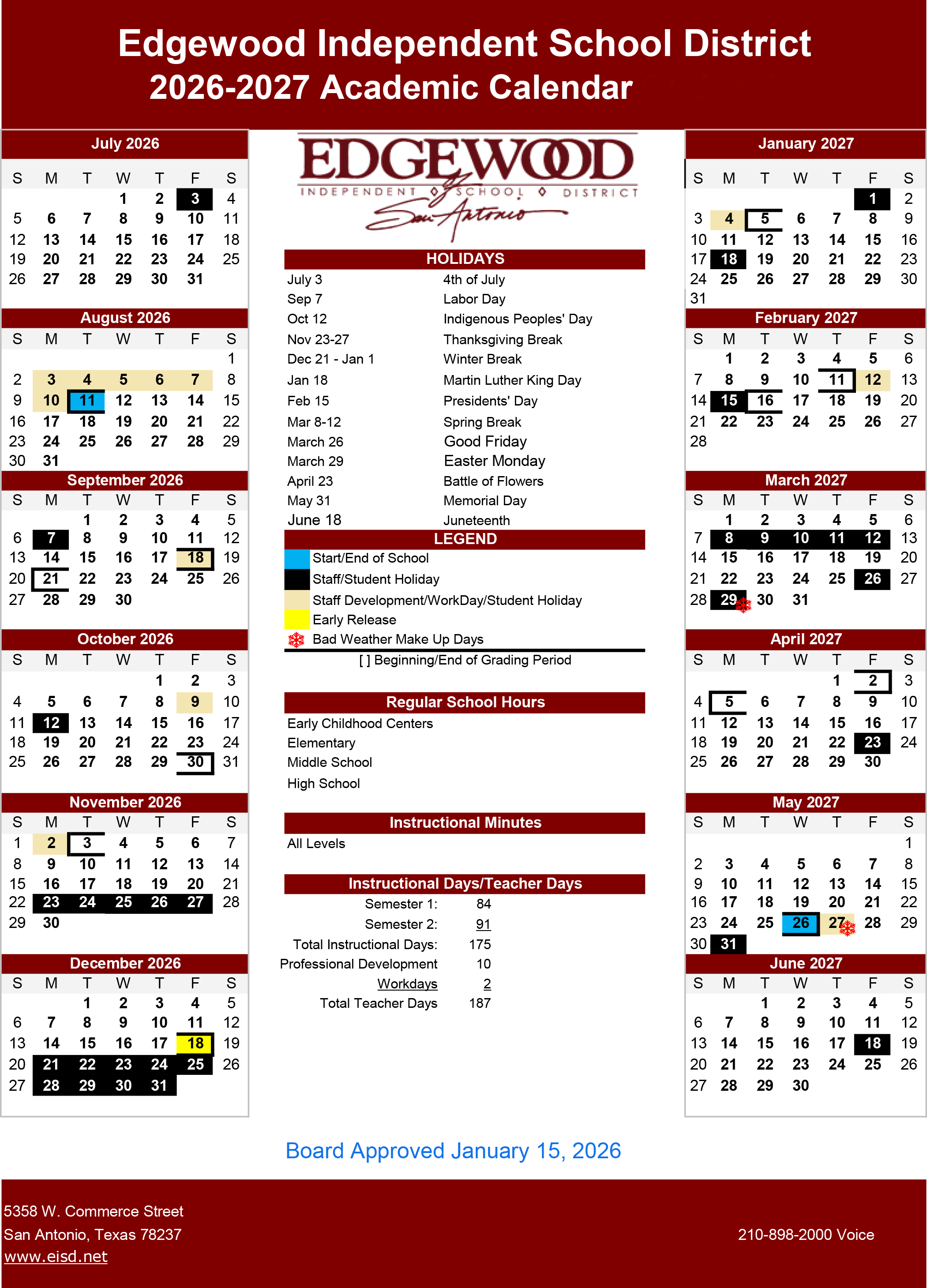2026-2027 EISD Academic Calendar
